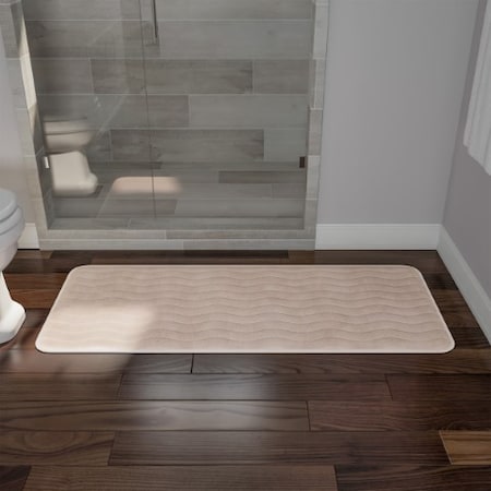 Hastings Home Microfiber Memory Foam Bathmat, Oversized Padded Nonslip Accent Rug Wave Pattern, for Home (Ivory) 601795WTT